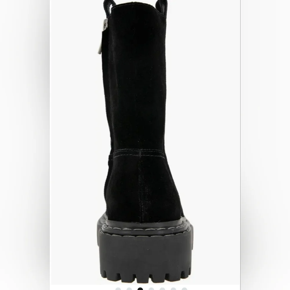 Splendid Adria Sleek Black Genuine Suede Leather Combat Boot Chunky Winter Boots